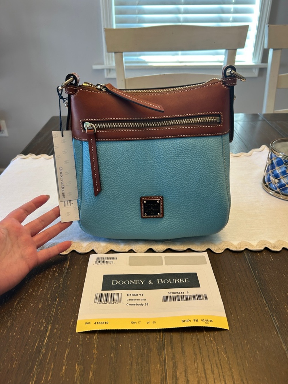 Dooney & Bourke Caribbean Blue and Brown Pebble Grain Crossbody 25